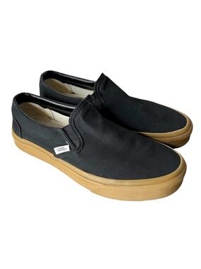 VANS CUSTOMS Classic Slip Ons Black Canvas Gum Soles Pro Off The Wall Size 7.5